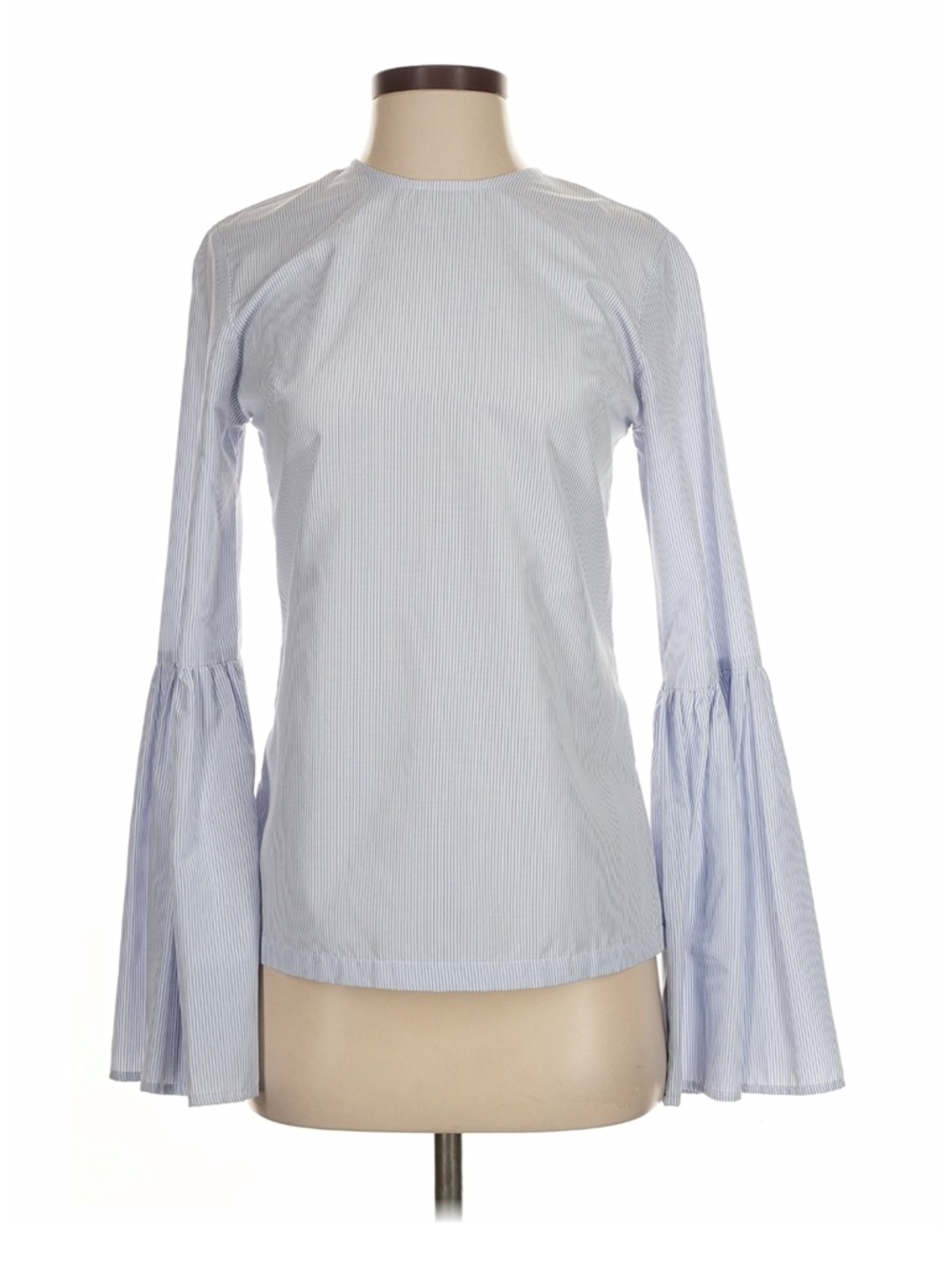 NEW- MLM LABEL- Bloomingdale's Light Blue Pinstripe Bell-Sleeve Blouse